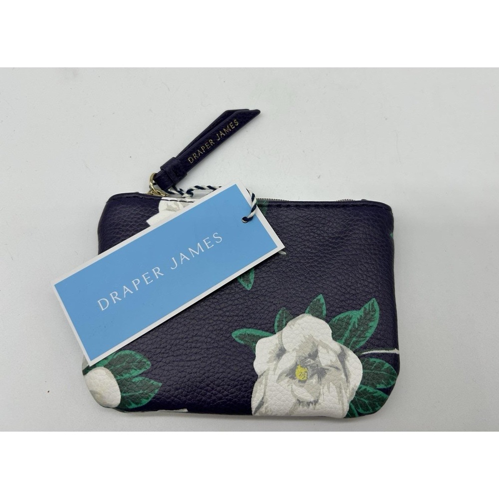 Draper James Coin Pouch Blue Magnolia flower print NEW Faux Leather Travel Beach